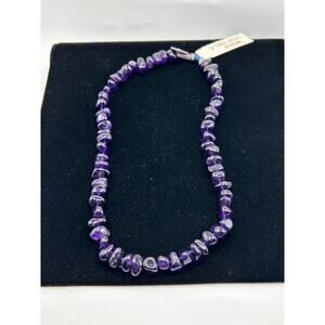 NWT‎ Peyote Bird Amethyst Chip Beads Necklace Genuine Stone Sterling Silver 17"